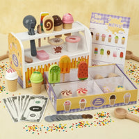 Wooden Ice Cream Play Set Young Ones' Dessert Shop Playset Colorful for Young Children, Preschoolers, Playroom, Daycare, Classroom