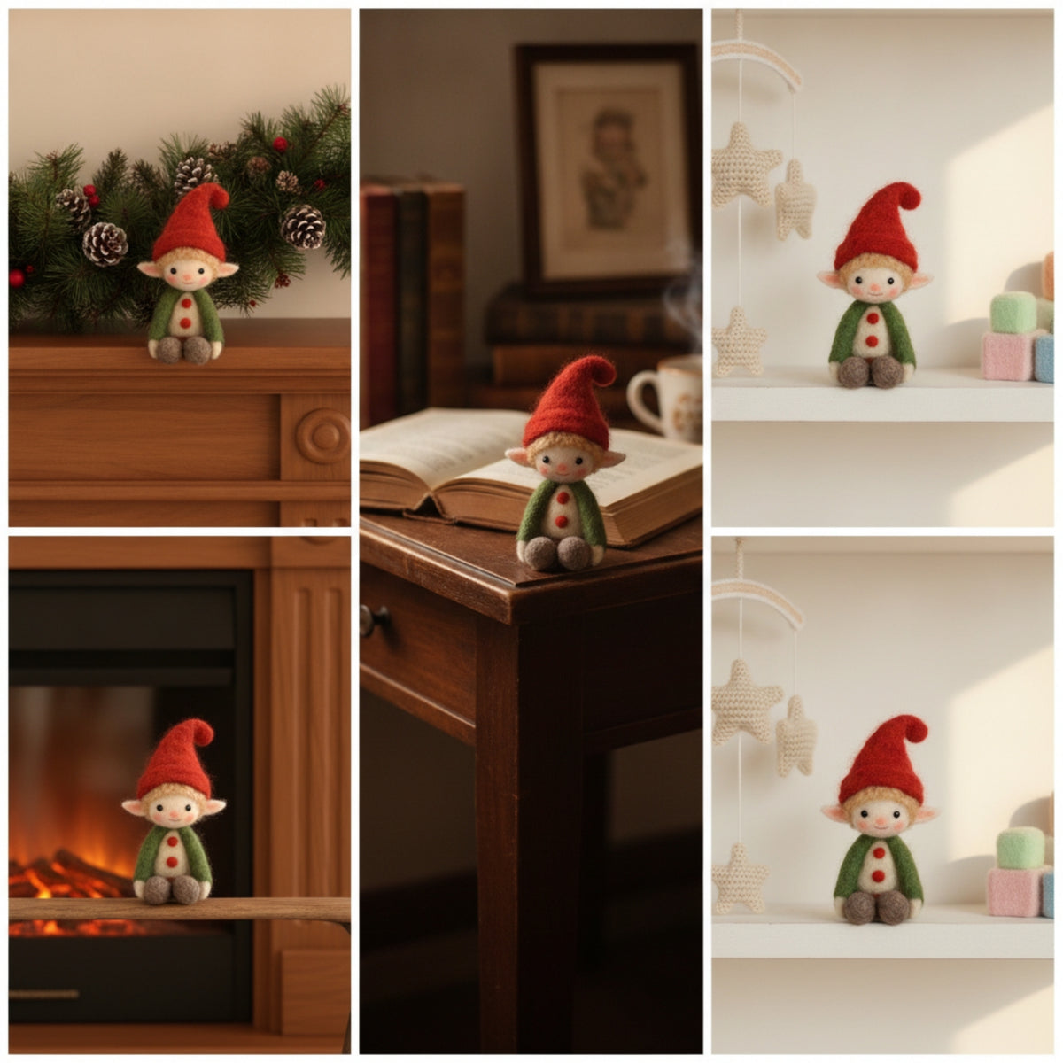 Felt Elf Needled Character Figure Compact Holiday Decor for Shelves