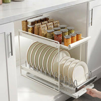 Pull-Out Dish Rack and Pull-Out Storage Tray Cabinet Organizer, Stainless Steel Pull-Out Bowl Rack and Pull-Out Storage Tray Cabinet Pull-Out