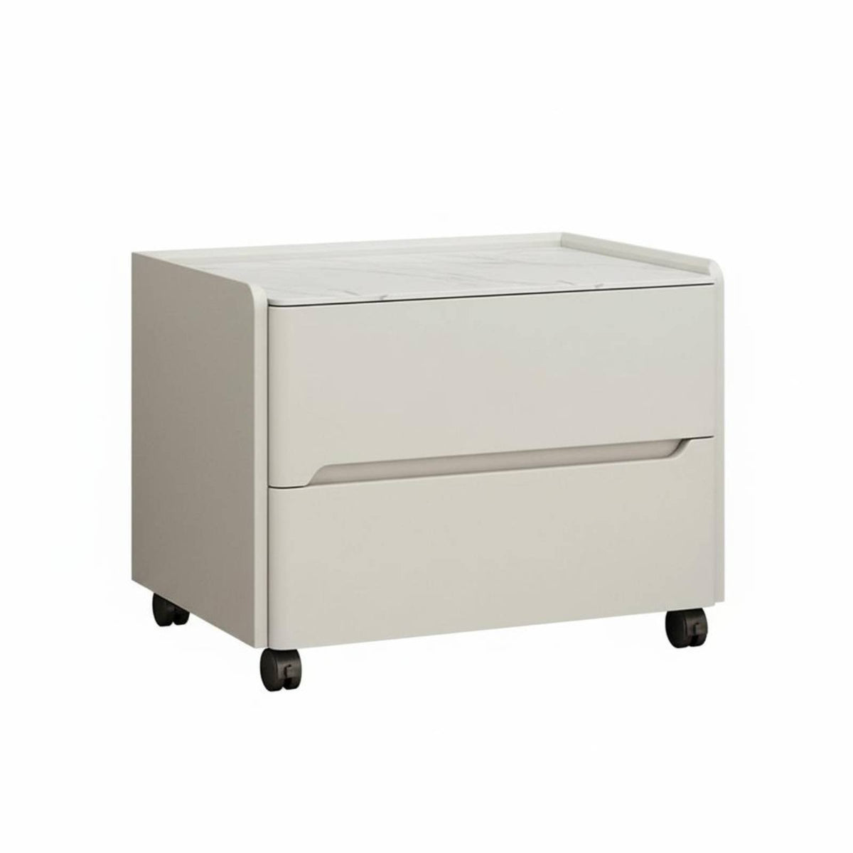 sturdy Wood Frame Rolling Drawer Cart Sintered Stone Top Nightstand Modern design Bedside Table with casters for Homeowners, Students, Small Spaces, Guest Room, Kitchen, Bathroom