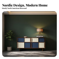 Nordic Design Console Cabinet Sturdy Construction Buffet Cabinet with Storage Small Footprint Retro Color Block Sideboard for Renters, Kitchen