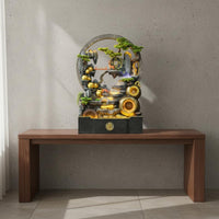 Feng Shui Design Indoor Waterfall Fountain Built-in Aquarium Freestanding Water Curtain Wall LED Rockery Fountain for Business Owners, Living Room, Hotel Lobby, Entryway, Restaurant