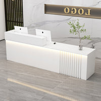 Modern Reception Desk Sturdy Construction Commercial Checkout Counter Scratch-resistant Surface Store Counter with Wood Grain and Marble Texture Suitable for Retailers Business Owners Workplaces