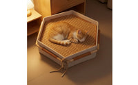 Pet Bed with Woven Mat Hexagonal Elevated Pet Bed Breathable for , Kittens, Indoor