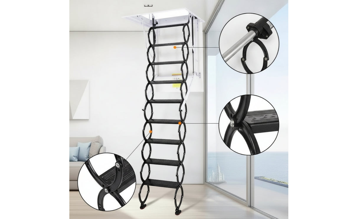 Motorized Retractable Attic Staircase Foldable Wall-Mounted Attic Stairs Collapsible Wall-Mounted Folding Stairs Indoor for Homeowners