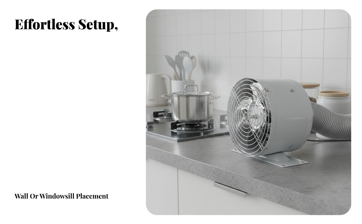 Powerful Suction Portable Kitchen Exhaust Fan Installation-No-Installation Stovetop Smoke Extractor High Airflow Kitchen Ventilation Fan All-Metal Body for Apartment Dwellers, DIY Enthusiasts, Small Areas, Garage, Basement, Windowsill