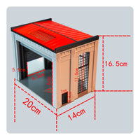 Red Roof 1:64 Garage Diorama Grid Openings Miniature Garage Model Molded Details Architectural Scene Model Black Trim