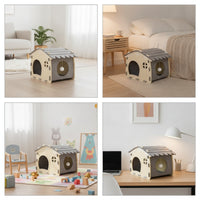 Semi-Enclosed Felt Cat House Two-wayEntry Cat Hideaway with Toy Indoor Kitty Hut Cozy for Apartment
