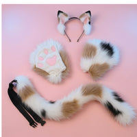 Cat Cosplay Set with Gloves Faux Hair Cat Costume Set Furry Animal Ears Headband for Cosplayers, Photo Shoots
