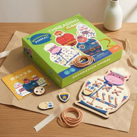 Punched Holes Animal Threading Board Printed Cartoon Lacing Practice Board Colorful Learning Toy Rounded Edges for Children