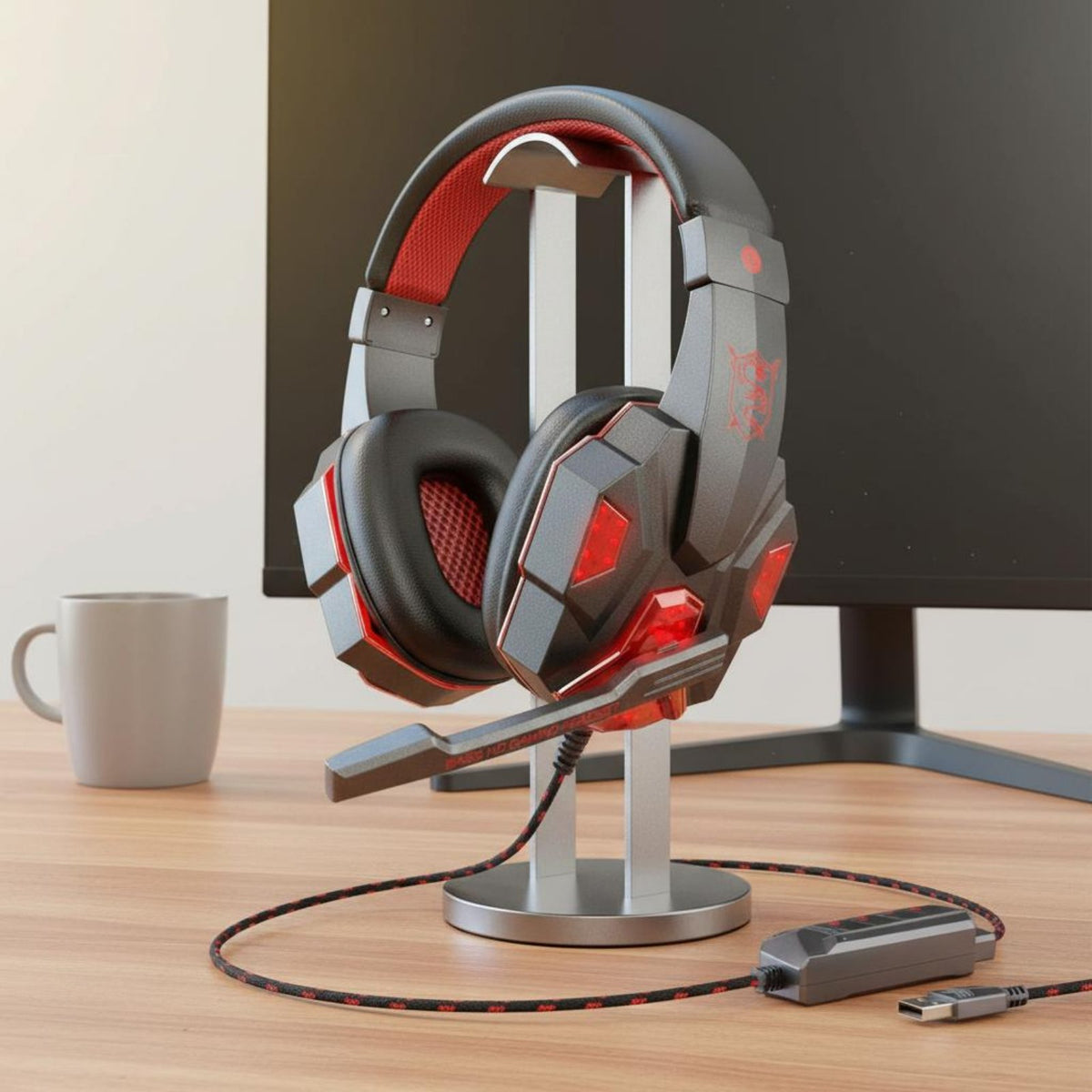 LED Gaming Headset Audio Pickup 3D Surround Sound Wired Gaming Headset Adjustable Headband for Game Enthusiasts