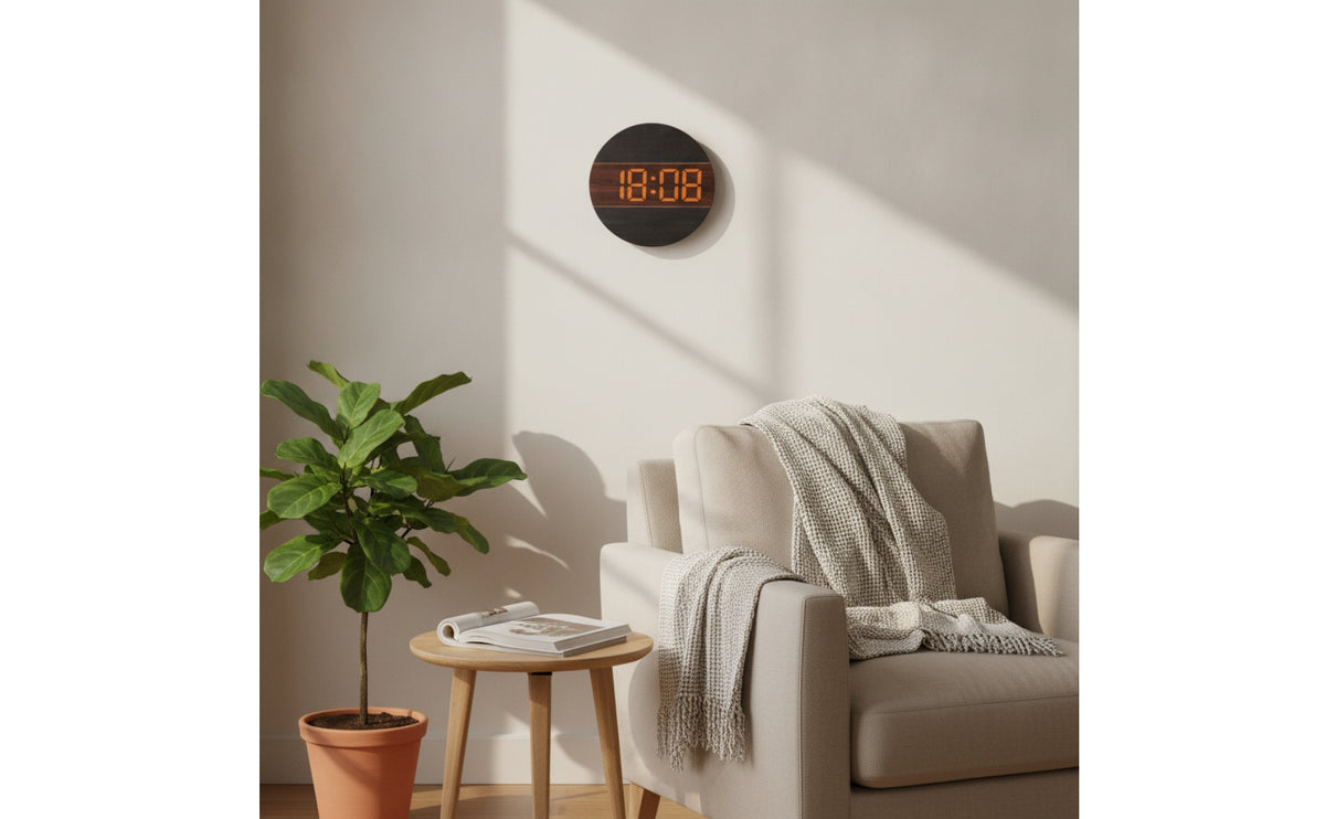 Clock with Wood-Grain Panel Modern Digital Wall Clock   for Office