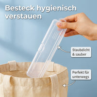 Cutlery Box, Travel Cutlery Storage Box, Portable Cutlery Container with Flip Lid, Dustproof, Stackable, Transparent, PP, Round