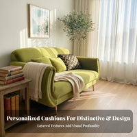 Vintage Design Upholstered Accent Settee Plush textile Shell-Shaped Couch Comfortable Deep Seating Sofa Scalloped backrest for Apartment Dwellers, Young Adults, Guesthouse, Studio, Lounge Area, Bedroom