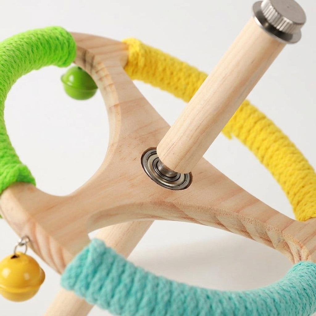 Steering Wheel Perch Toy with Rotating Bells, Multi-Level Bird Perch Stand for Beak Grinding, Activity Toy for Small Medium Birds