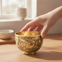 Embossed Cup with Dragon Relief Gold-Toned Brass Cup Footed Chalice Wide-Mouth for Collectors
