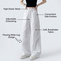 Ladies Trousers for Women UK with Elasticated High Waist, Wide Leg Summer Style in Cooling Ice Silk Material