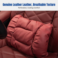 Car Headrest, Genuine Leather Breathable Neck Pillow, All-Season, Soft Cotton Filling, Ergonomic Support