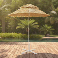 Tiki Umbrella with Tilt Double-Layer Thatch Parasol Tiltable Straw Umbrella for Patio, Poolside, Garden