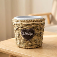 Plant Pots and Wicker Basket for Indoor Plants, Round Flower Pots for Farmhouse Decor, Handmade Plant Basket with Label, Seagrass Woven Liner