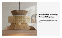 Natural Materials Japanese Design Chandelier Handwoven Bamboo Light Fixture Retro Design Woven Hanging Light Adjustable Height for Restaurant Owners, Interior Designers, Homeowners, Dining Room, Bedroom, Hallway, Kitchen Island