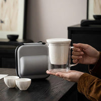 Portable Teapot Set, Heat-resistant Glass Teapot 400ml with Strainer Insert, Minimalist Borosilicate Glass Travel Tea Service for Office & Outdoor