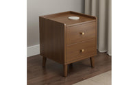Solid Wood Legs Narrow Nightstand with Shelf Rounded Corners Wooden Bedside Cabinet for Living Room