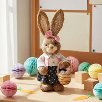Straw Hare Figurine Cute Design Rustic Hare Decoration Handcrafted Farmhouse Easter Bunny Decor for Store Display, Classroom, Tabletop