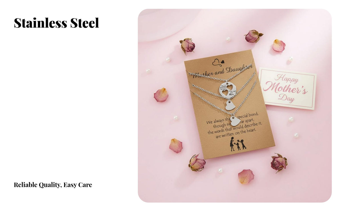3 Pieces Mother Daughter Necklace Set Stainless Steel Mommy and Me Jewelry Minimalist Design Matching Heart Puzzle Necklace for Mom, Daughters