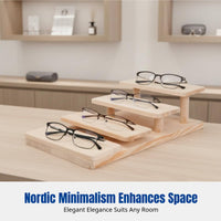 Sturdy Wooden Glasses Display Stand, Multitier Step Rack, Eyewear Shop Organizer, Minimalist Nordic Design, Wooden Showcase Prop