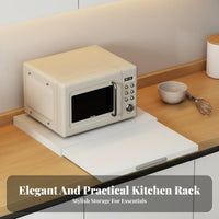 Space Saving Extendable Microwave Shelf with Drawer Multi-Purpose Pull-out Kitchen Counter Shelf Sturdy Metal Construction Extendable Kitchen Rack High Load Capacity for Home Cooks, Homeowners, Office Workers, Pantry, Dorm Room