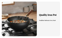Traditional Chinese Wok with Lid Hand-Handcrafted Chinese Wok with Wooden Lid Naturally Non-Stick Even Heat Distribution