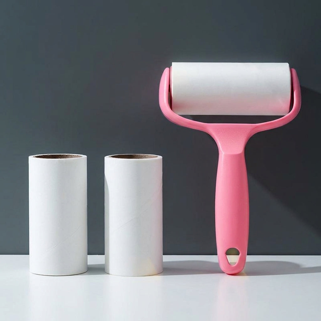 Pet Hair Remover with Extra Sticky Rolls for Dog Hair, Pink Handle Clothes Roller Sticky for Car Seats, Travel Lint Roller, 1 Pack Refill