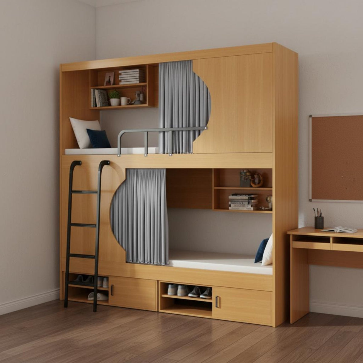 Capsule Bed with Curtain Heavy Duty Steel Frame Bunk Bed Space Saving Design Sleeping Capsule for Students, Enthusiasts, Shared Bedroom