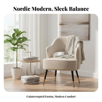 Soft Cushioning Upholstered Barrel Chair Curved Backrest Indoor Furniture Minimalist Design Lounge Seat Ergonomic Design for Interior Designers, Apartment Dwellers, Bedroom, Beauty Salon, Reception Area, Living Room