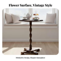sturdy Wood Construction Scalloped border Table French French-inspired Indoor Furnishing floral-lobeShaped Top Household Furniture Vintage Design for Interior Decorators, Apartment Dwellers, Balcony, Living Room, Entryway, perusing corner