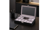 PU Leather Exterior Watch and Jewelry Box Transparent Window Jewelry Watch Box Metal Latch Band Holder Slots