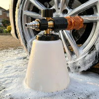 Car Cleaning Foam Sprayer for Professional Car Wash, Heavy Duty Detailing Foam Lance with Pink Handle, Alloy Material, Five-Layer Foam Net