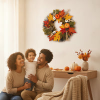 Artificial Fall Wreath with Pumpkins Full Maple Leaf Wreath with Pinecones Textured Farmhouse for Homeowners, Decorators, Entryway, Thanksgiving