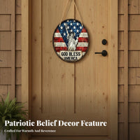 Independence Day Wooden Decor Indoor Outdoor Independence Day Wall Decoration Easy to Hang American Flag Door Hanger for Porch, Farmhouse, Living Room