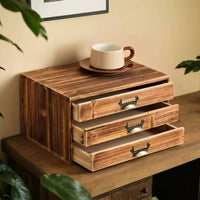 3 Drawer Wooden Organizer Handmade 3 Drawer Wooden Box Vintage Desktop Storage Multi-Functional Rustic Wood Storage Box