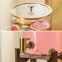 Drink Dispenser with Tap 2 Pack, Glass Water Beverage Dispenser with Wood Stand and Lid, Large Capacity Iced Tea Server for Parties and Buffets