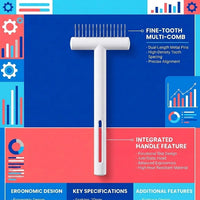 Cat Brush and Dog Brush for Professional Dog Grooming, Stainless Steel Detangling Comb with T-Shaped Handle, Pet Hair Removal Undercoat Rake