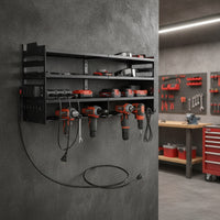 Heavy-Duty Power Tool Organizer with Power Strip Space-Saving Drill Holder with Charging Station Allall-in-One for Mechanics, Workshop