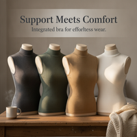 Women's Thermal Ribbed Half-High Collar Vest with Built-in Bra and Fleece Lining