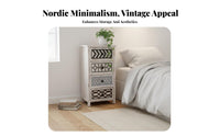 Nordic design 2-Drawer Nightstand Distressed Finish Bedside Table Vintage Look Bedroom Furniture space-saving Size for Apartment Dwellers, Interior Decorators, Homeowners, Entryway, Living Room, Hallway, Home Decor