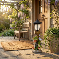 Welcome Statue with Hummingbirds Outdoor Garden Ornament with Solar Lantern