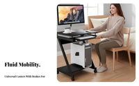 Movable Design Wheeled Laptop Desk Space-Saving Overbed Table Mobile with casters Computer Stand Minimalist aesthetic for Students, Remote Workers, Apartment Dwellers, Bedroom, Dorm Room