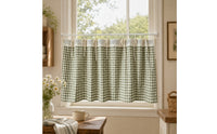 Gingham Curtain Linen Tie-up Curtain Half-Length Window Treatment for Cabinet, Doorway