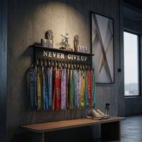 Black Medal Hanger with Shelf Heavy-Duty Medal Holder with Shelf Modern Simple for Athletes
